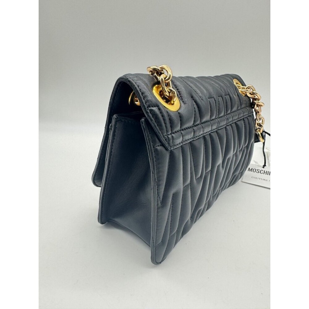 MOSCHINO monogram logo quilted leather convertible shoulder bag + Dust bag BLACK - Picture 8 of 16